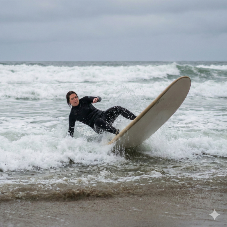 New surfer practicing