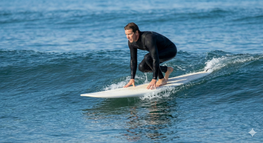 Push up explosively with your arms, creating space between your body and the board.