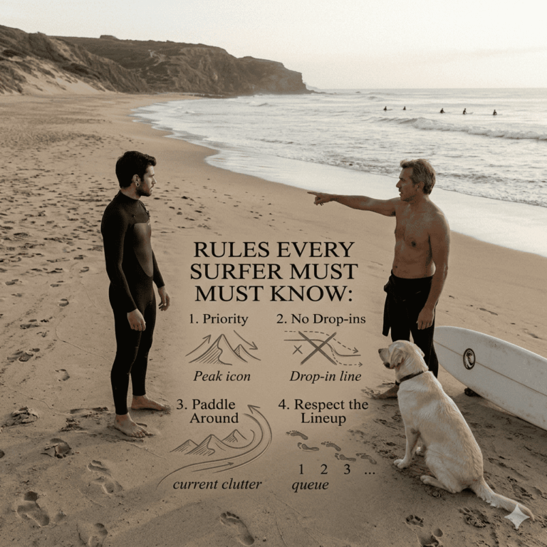 Two surfer talking about the rules on the water
