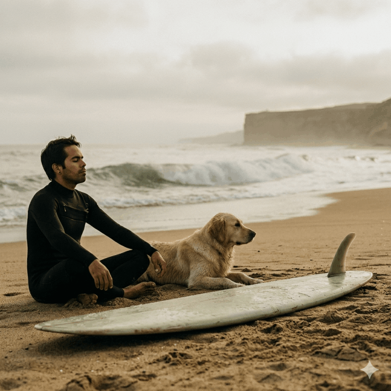 Surfer mediate front of the beach
