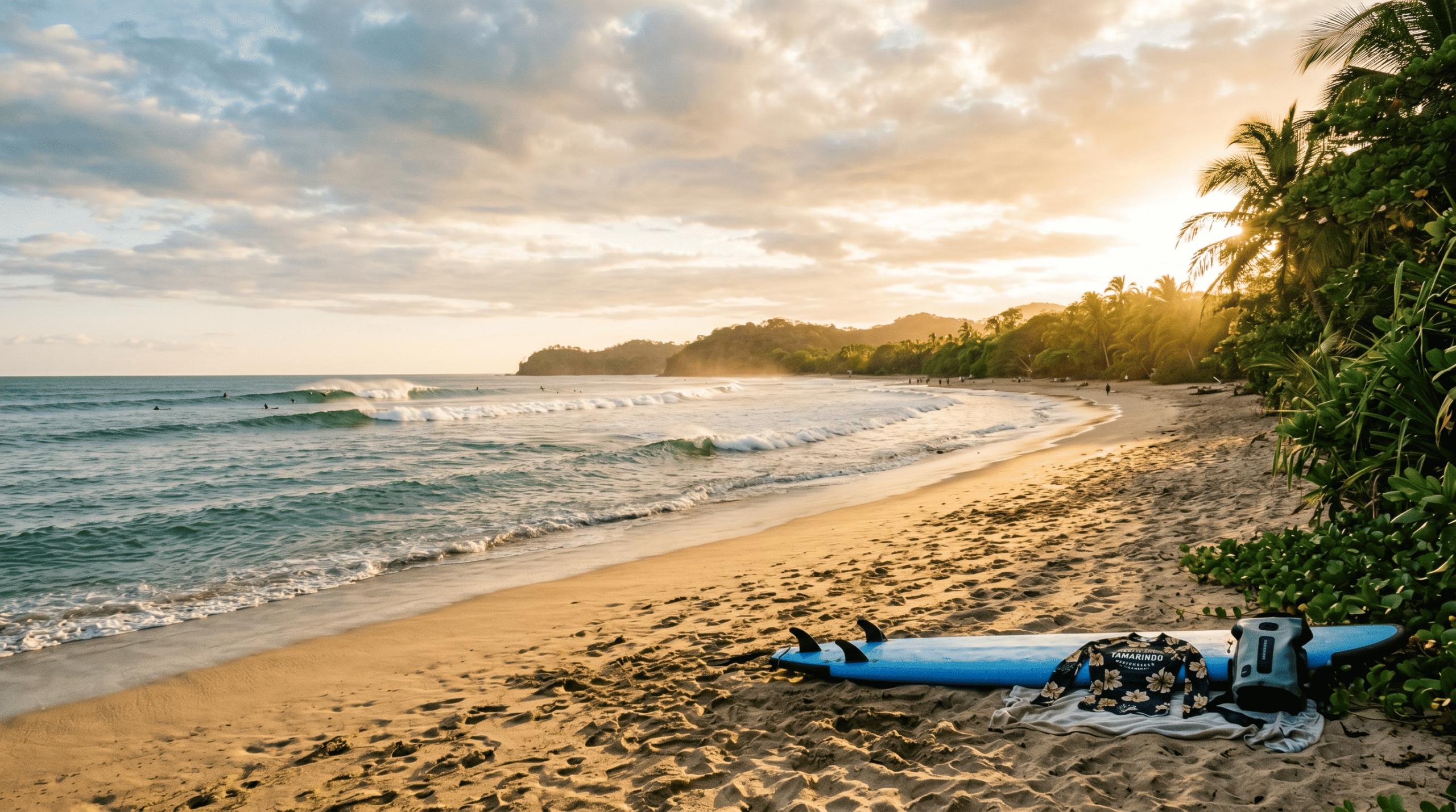Surf destination in Costa Rica: The consistent waves and offshore winds of Tamarindo Beach for beginner surfers.