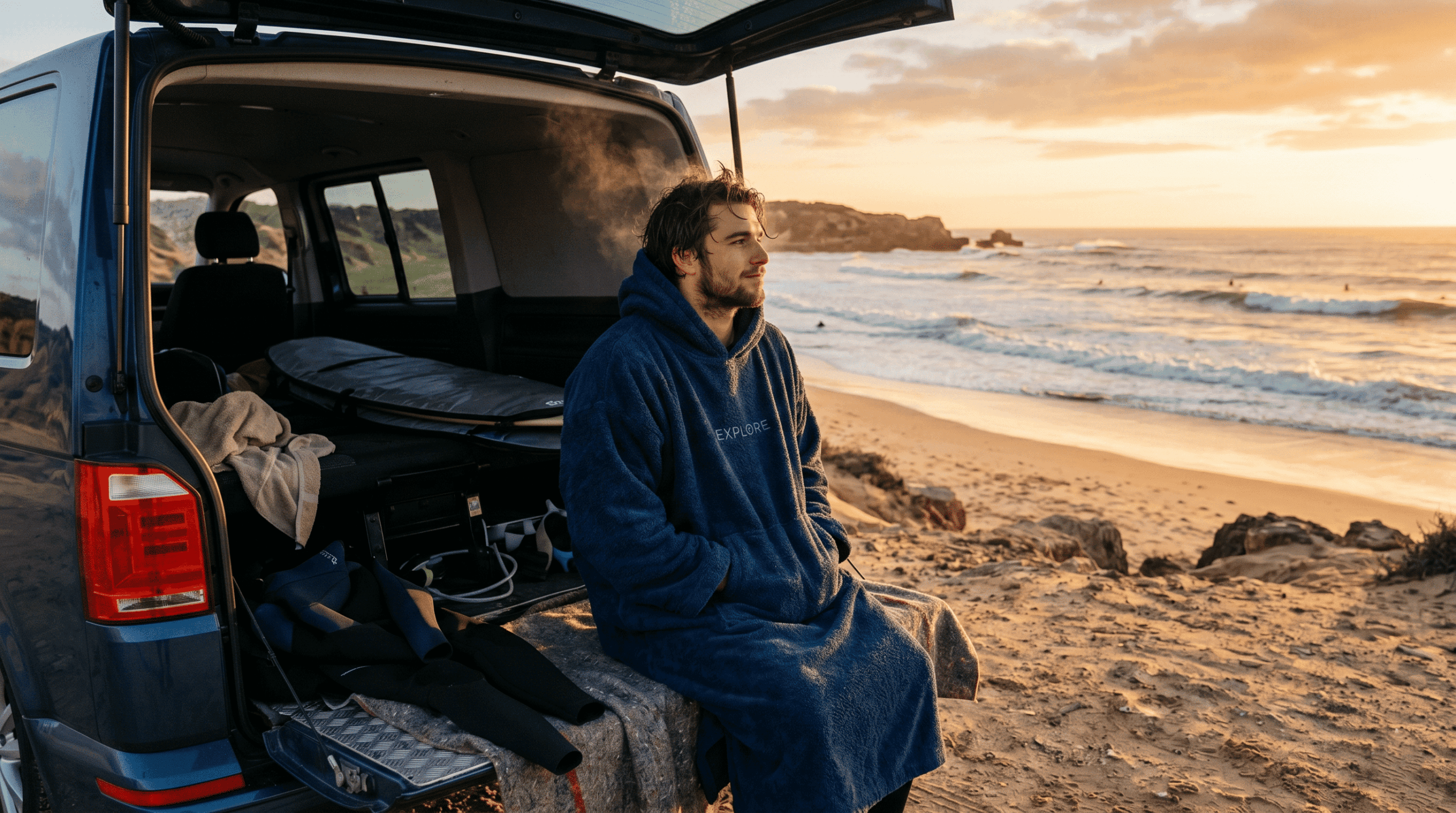 The importance of thermal regulation after surfing: how cotton surf poncho protect against wind and cold.