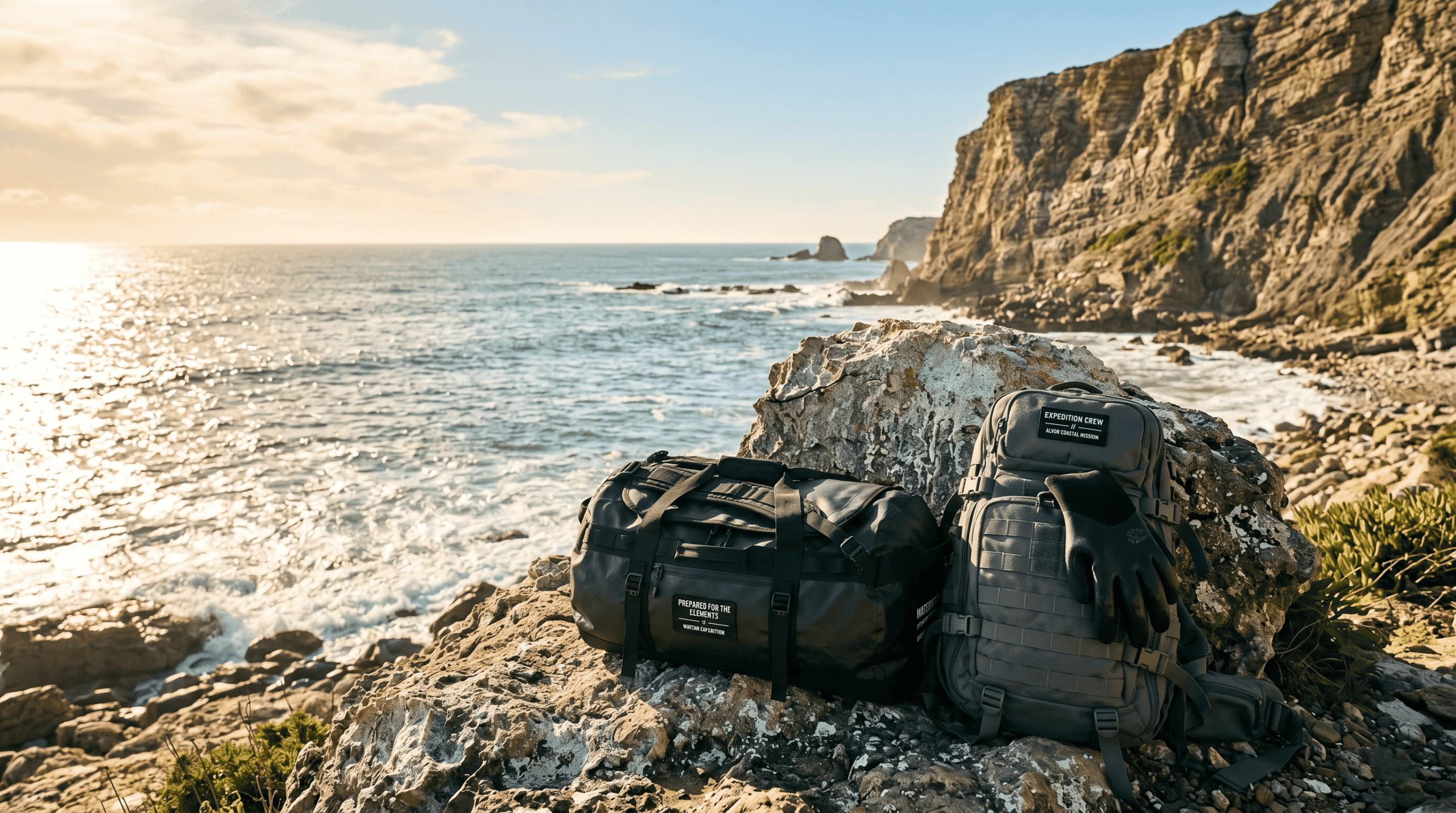 Waterproof bags for surf expeditions: Large capacity duffel bags and backpacks for 5/4mm wetsuits.
