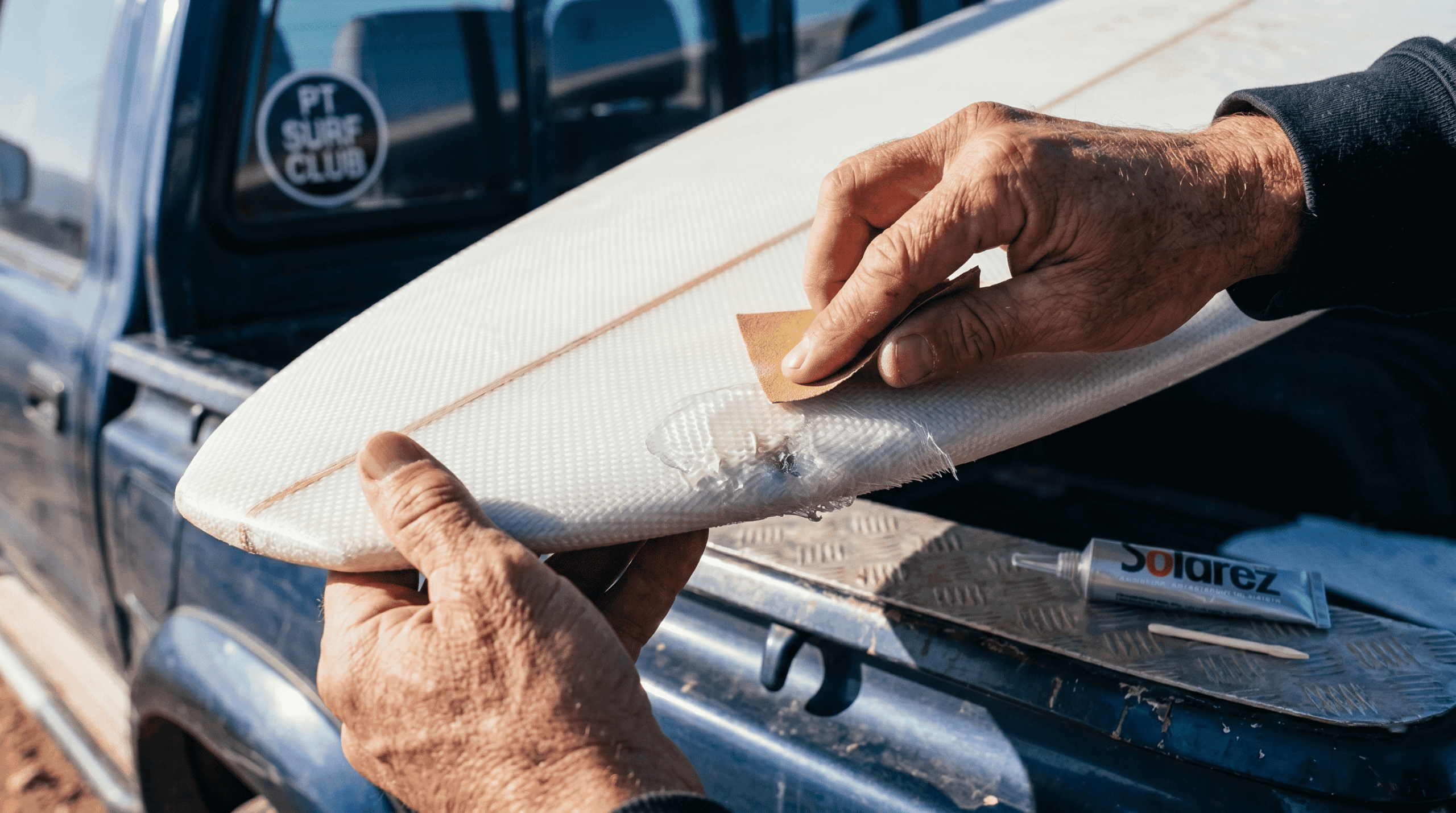Surf Budget: How to fix dings on a surfboard: Emergency repairs with Solarez UV resin while traveling.