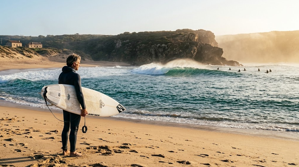 Surf etiquette: The importance of observing the swell, currents, and priority in the water before surfing.