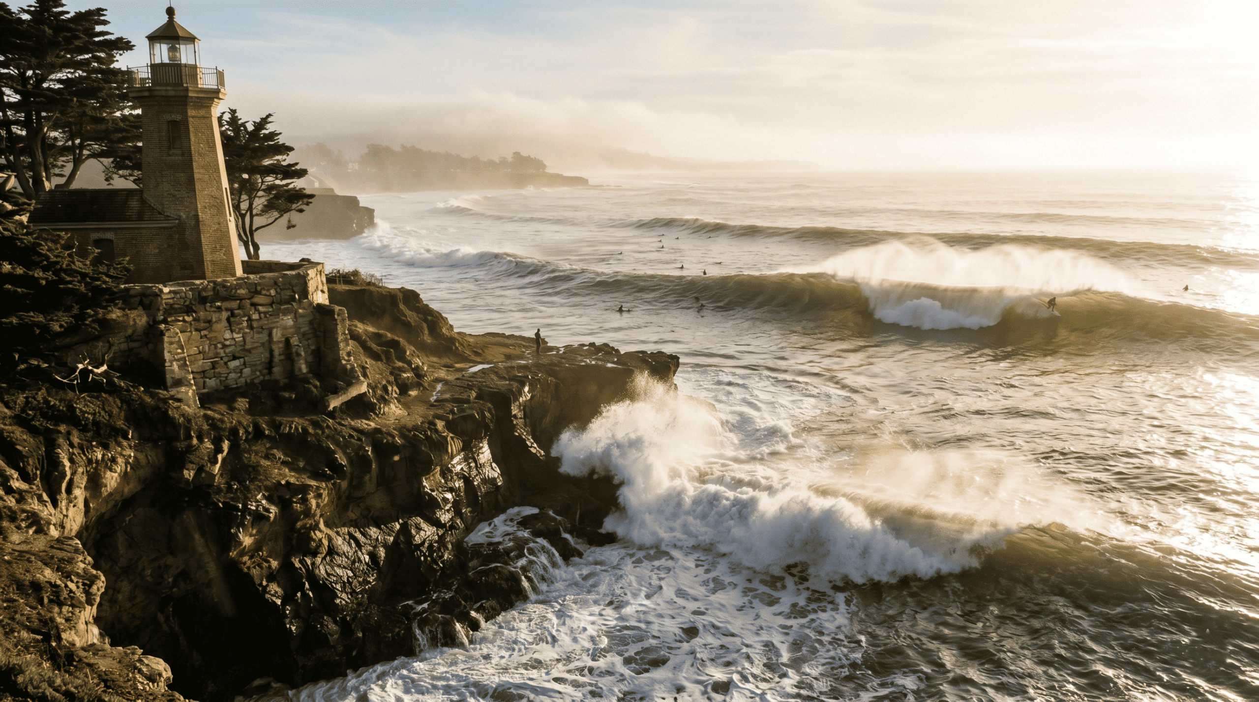 Surfing in Santa Cruz: How to navigate the currents, cliffs and the powerful Steamer Lane point break in winter. (Spots in California)